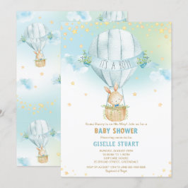 Bunny Rabbit Hot Air Balloon Baby Shower Boy Einladung