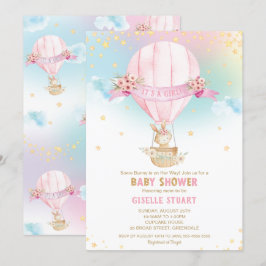 Bunny Rabbit Hot Air Balloon Baby Shower Girl Einladung