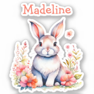 Bunny Rabbit in Blume Happy Birthday Personalize Aufkleber