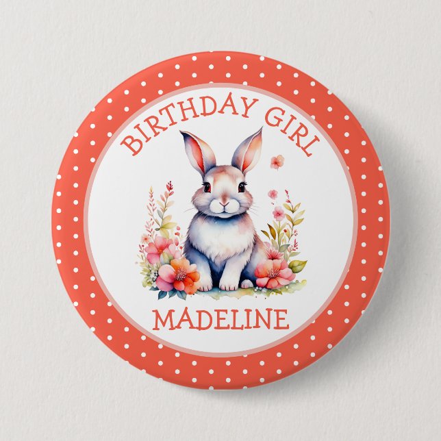 Bunny Rabbit in Blume Happy Birthday Personalize Button (Vorderseite)