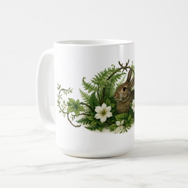 Bunny Rabbit In Floral Foliage Kaffeetasse (Vorderseite Links)