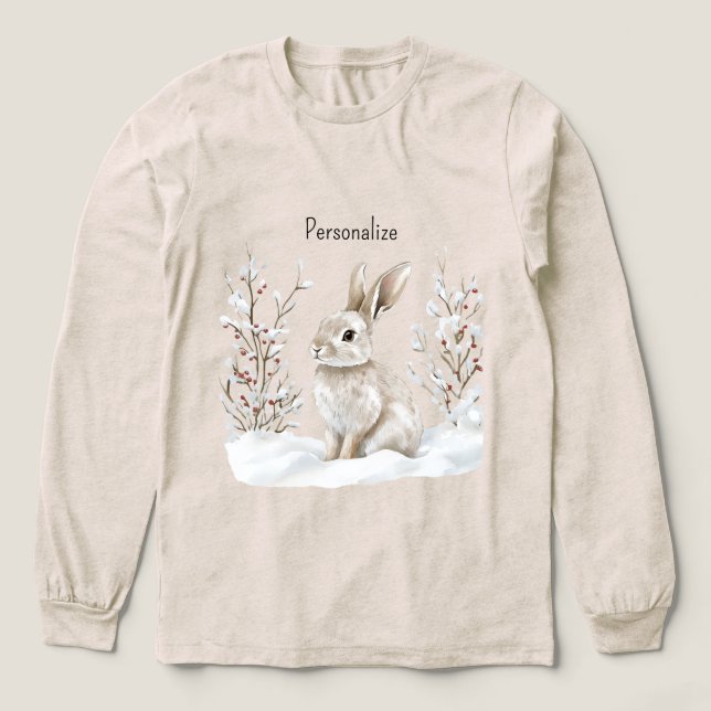 Bunny Rabbit in Snow Christmas Tri-Blend Shirt (Design Vorderseite)