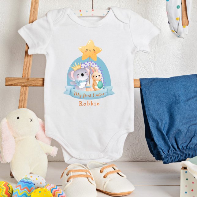 Bunny Rabbit Koala Baby Boy Rainbow Erster Oster Strampler (Von Creator hochgeladen)