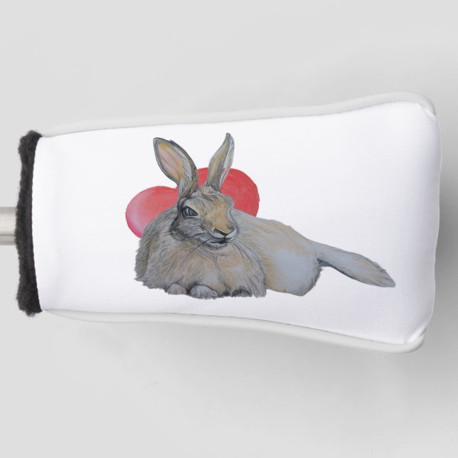 Bunny Rabbit Liebe mit Rotem Herzen Art  Golf Headcover (Vorderseite)