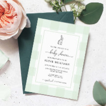 Bunny Rabbit Mint Green Gingham Baby Dusche