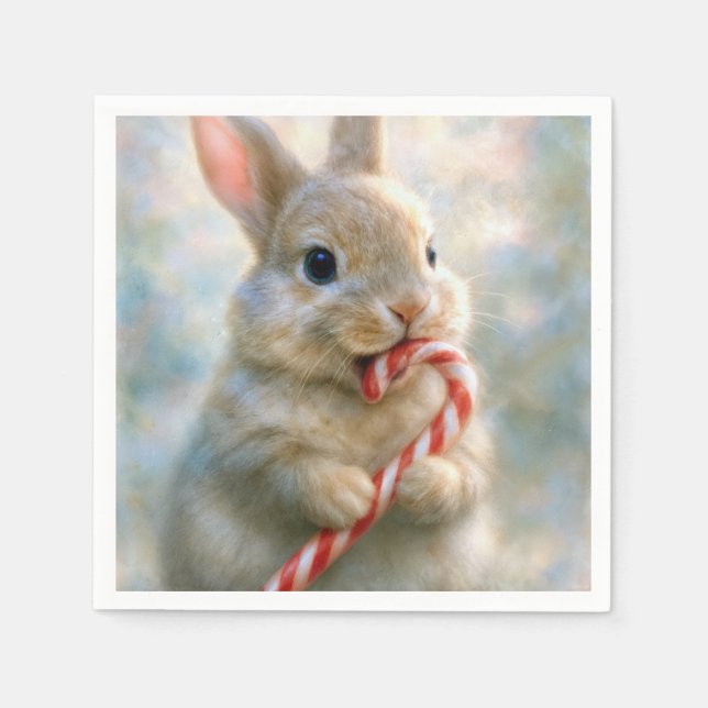 Bunny Rabbit Nibbling On a Candy Cane Serviette (Vorderseite)