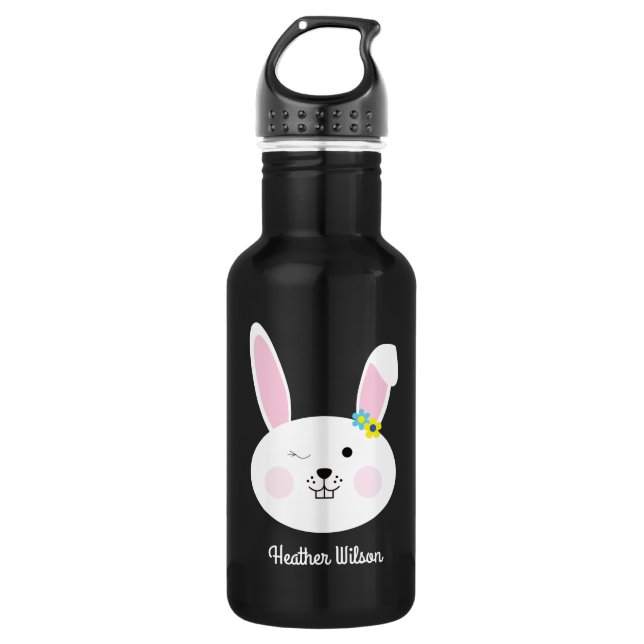 Bunny Rabbit Niedlich Kids Wasserflasche mit Name (Vorderseite)