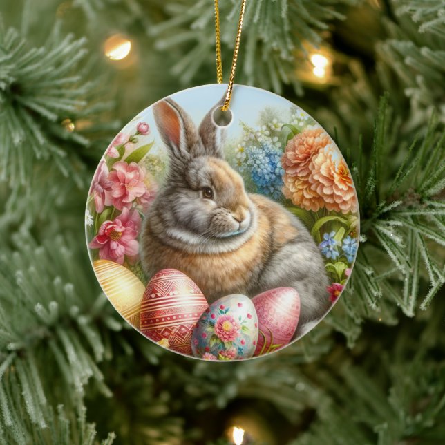 Bunny Rabbit Osterfeiertag Baum Keramik Ornament (Baum)