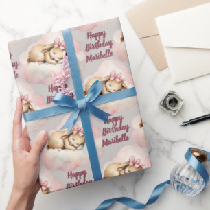Bunny Rabbit Personalisiert Girls Geburtstag Geschenkpapier