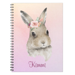 Bunny Rabbit Pink Aquarellfarbe Name Niedlich Notizblock