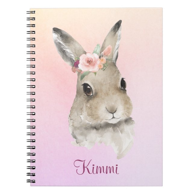 Bunny Rabbit Pink Aquarellfarbe Name Niedlich Notizblock (Vorderseite)