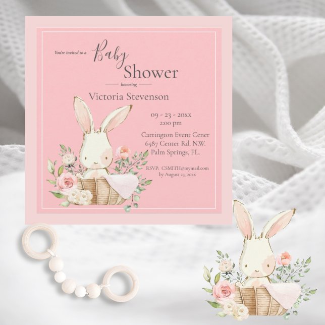 Bunny Rabbit Pink Baby Dusche Einladung (Von Creator hochgeladen)