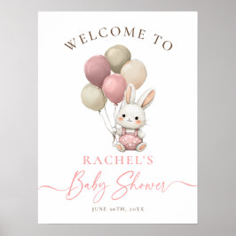 Bunny Rabbit Pink Balloon Girl Baby Dusche Willkom Poster