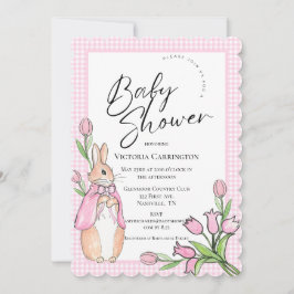 Bunny Rabbit Pink Gingham Baby Dusche Einladung