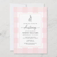 Bunny Rabbit Pink Gingham Christening Einladung