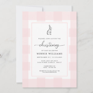 Bunny Rabbit Pink Gingham Christening Einladung