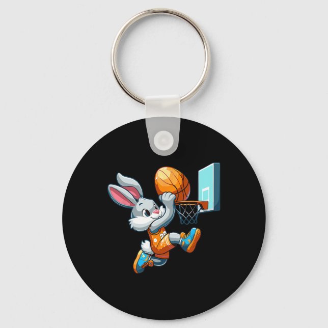 Bunny Rabbit Playing Dunking Bysketbyll Ostereier Schlüsselanhänger (Vorderseite)