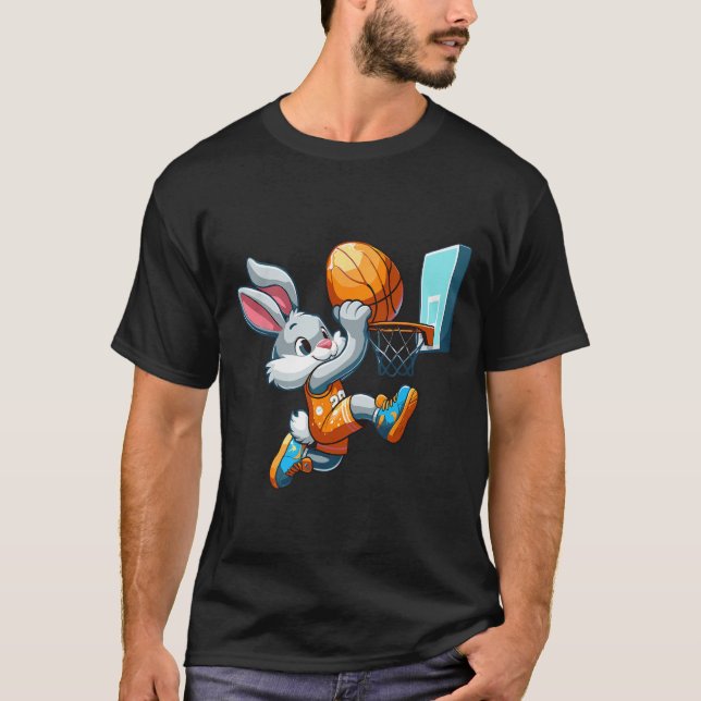 Bunny Rabbit Playing Dunking Bysketbyll Ostereier T-Shirt (Vorderseite)