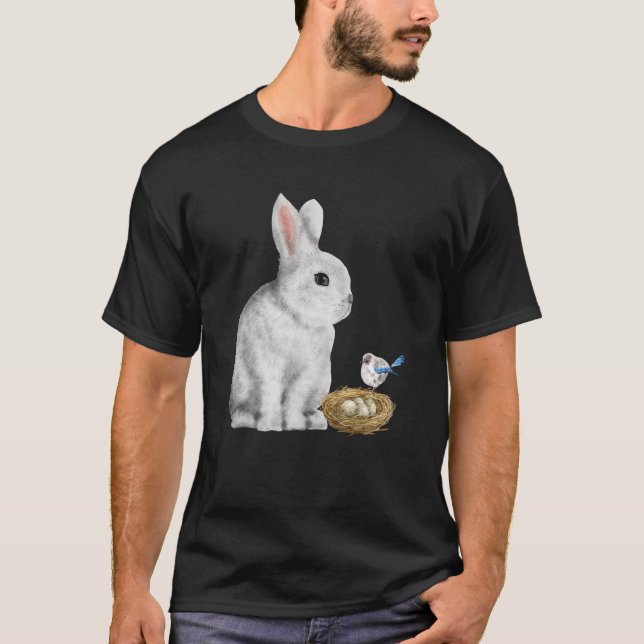 Bunny Rabbit Spring Bird Nest Eggs Niedlich Ostern T-Shirt (Vorderseite)