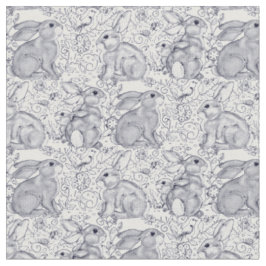 Bunny Rabbit Toile Muster Blau & Weiß Niedliche De Stoff