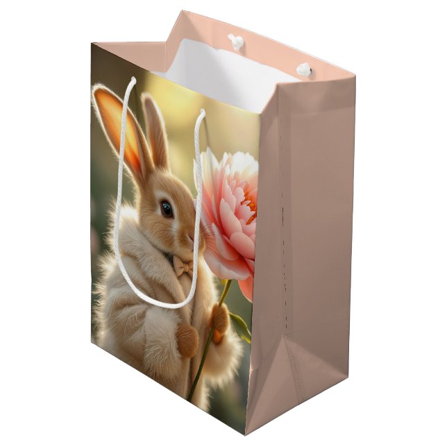 Bunny Rabbit Tragend eine Pelzmatte Mittlere Geschenktüte (Vorderseite Schrägansicht)