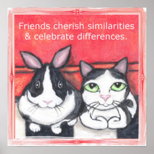 Bunny Rabbit & Tuxedo Cat Friends Poster