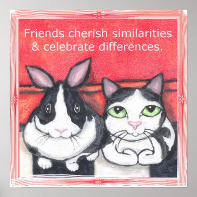 Bunny Rabbit & Tuxedo Cat Friends Poster (Vorne)