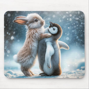 Bunny Rabbit umarmt einen Pinguin Mousepad