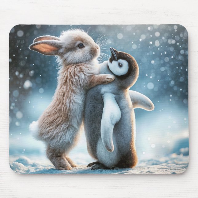 Bunny Rabbit umarmt einen Pinguin Mousepad (Vorne)