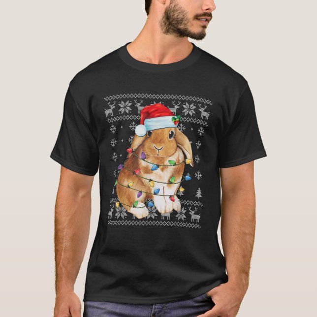 Bunny Rabbit Weihnachts Licht Ugly Sweaters Funny  T-Shirt (Vorderseite)