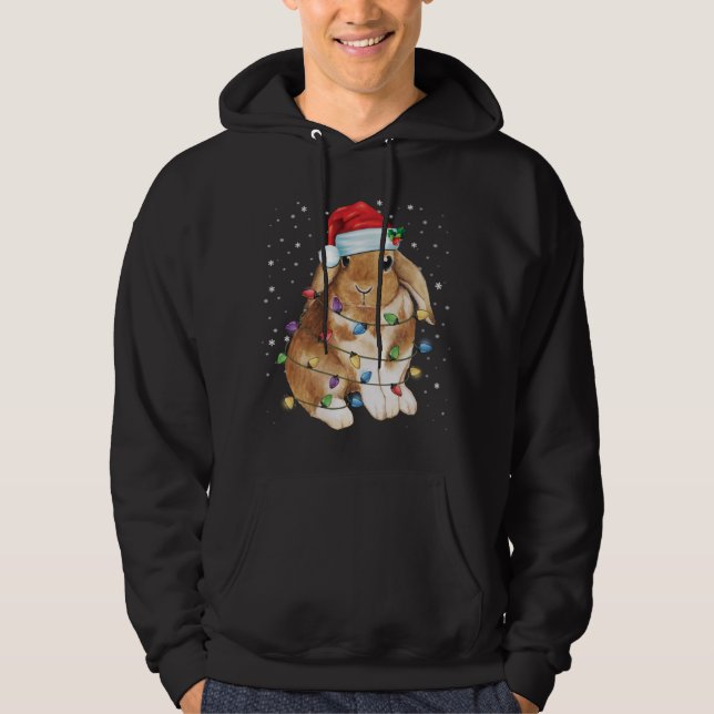 Bunny Rabbit Weihnachtslicht Weihnachtsmannmütze W Hoodie (Vorderseite)