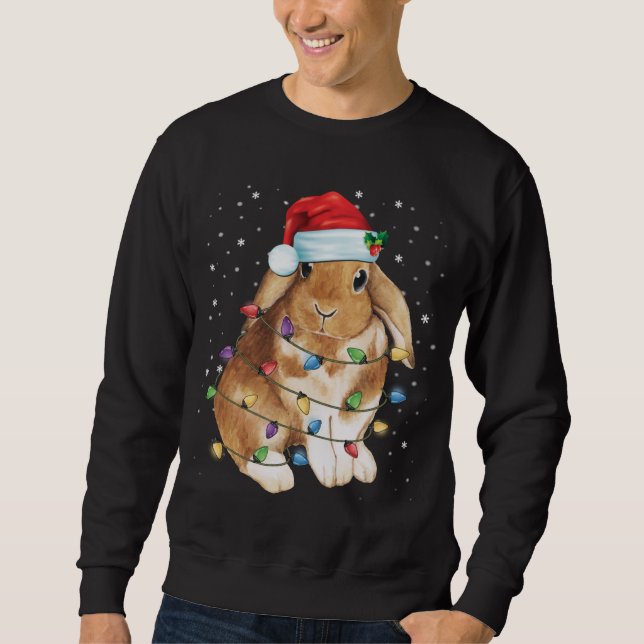Bunny Rabbit Weihnachtslicht Weihnachtsmannmütze W Sweatshirt (Vorderseite)