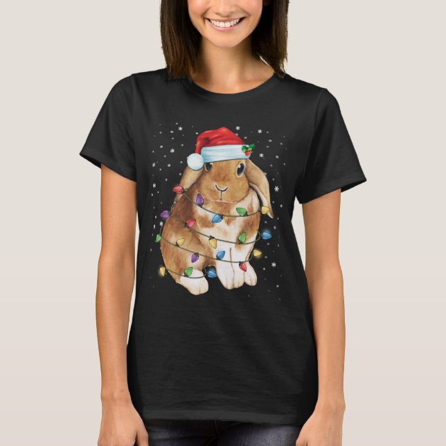 Bunny Rabbit Weihnachtslicht Weihnachtsmannmütze W T-Shirt (Vorderseite)