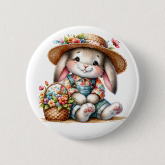 Bunny Rabbit With Florals  Button