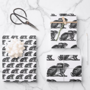 Bunny Rabbit Wrapping Paper Sheets Black & White Geschenkpapier Set