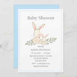 Bunny Rabbits Blue Modern Baby Shower Einladung