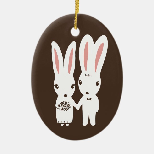 Bunny Rabbits Braut und Groom Hochzeit Custom Keramik Ornament (Vorne)