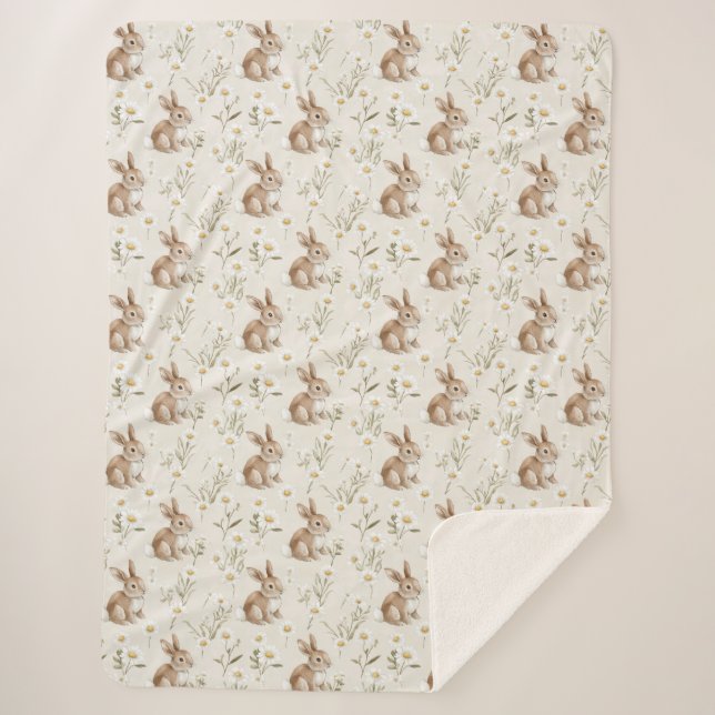 Bunny Rabbits Daisy Flowers Sherpadecke (Vorderseite)