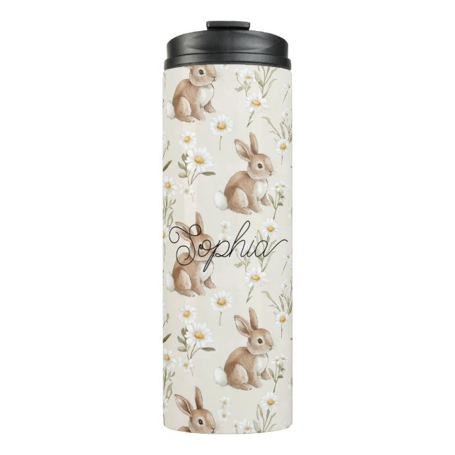 Bunny Rabbits Daisy Flowers Thermosbecher (Vorderseite)