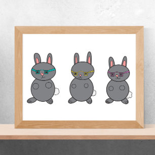 Bunny Rabbits mit Brillen Gray Poster