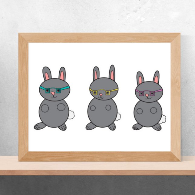 Bunny Rabbits mit Brillen Gray Poster (Von Creator hochgeladen)