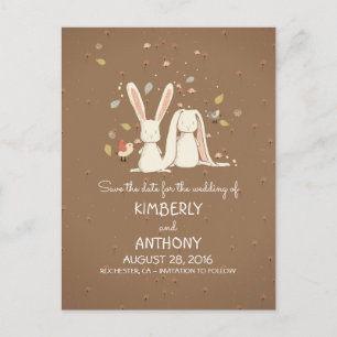 Bunny Rabbits Niedlich Couple Save the Date Ankündigungspostkarte