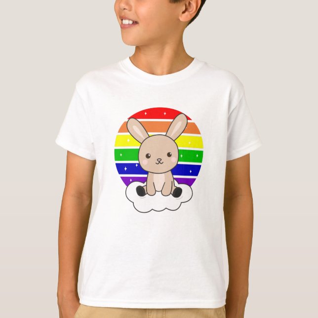 Bunny Rainbow Glitzer Kawaii Niedliche Tiere T-Shirt (Vorderseite)