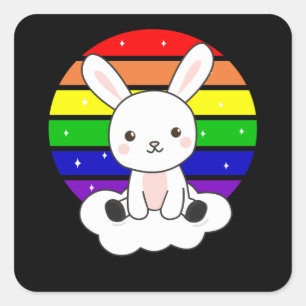 Bunny Rainbow Glitzer Kawaii Rabbit farbenfroh Quadratischer Aufkleber