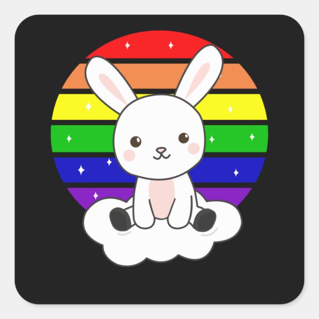 Bunny Rainbow Glitzer Kawaii Rabbit farbenfroh Quadratischer Aufkleber (Vorderseite)
