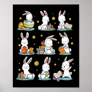 Bunny Reading Book Happy Oaster Bookworm Kinder Mä Poster