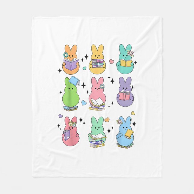 Bunny Reading Books Easter Day Librarian Teacher B Fleecedecke (Vorderseite)