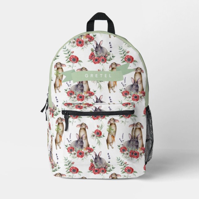 Bunny & Red Anemone Pattern Girl Bedruckter Rucksack (Vorderseite)