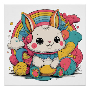 Bunny Regenbogen Glänzendes Poster