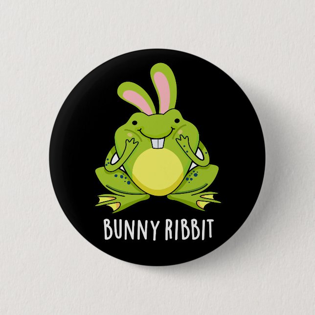 Bunny Ribbit Funny Rabbit Frosch Pun Dark BG Button (Vorderseite)